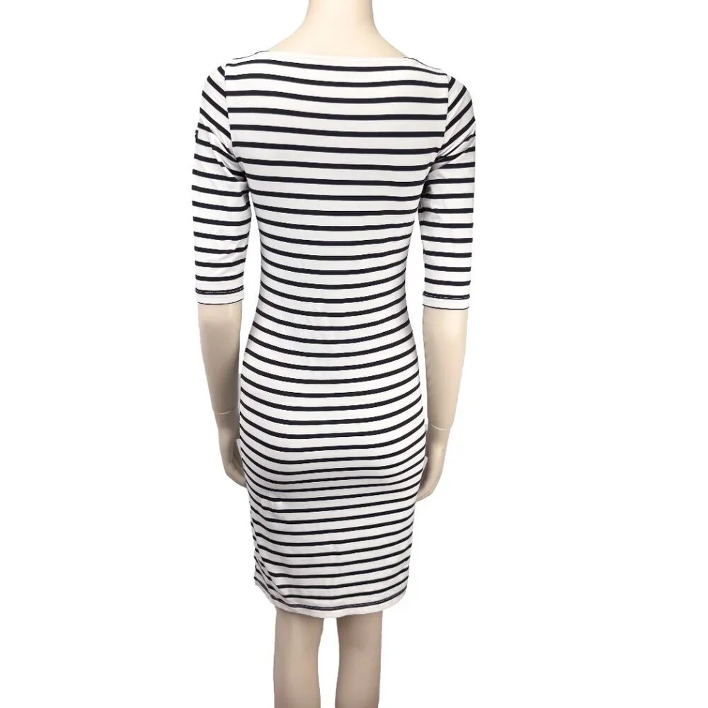 SAINT JAMES Propriano Stretch Striped White & Blue Midi Sheat Nautical Dress XS* - Picture 8 of 12
